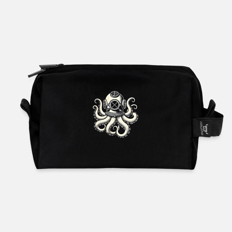 Oktopus Taucher Vintage Illustration - Recycelte Kulturtasche - Schwarz