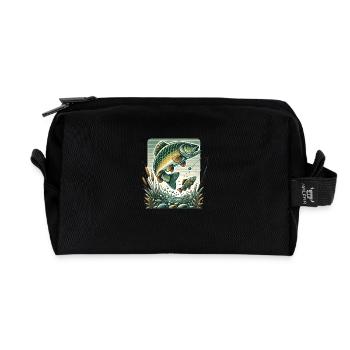 Vintage Fishing Adventure Graphic - Recycled Toiletry Zip Bag - black - Front