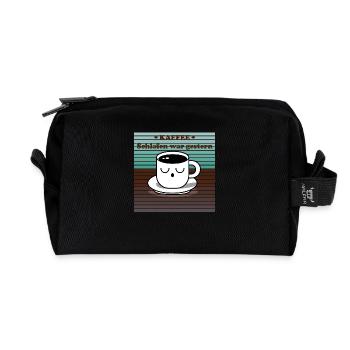 Design "Müde Brühe" - Recycelte Kulturtasche - Schwarz - Vorne