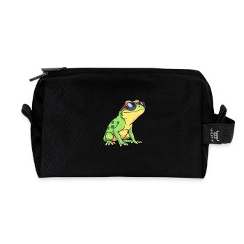 Quirky Frog with Red & Blue Sunglasses, Casual - Recycled Toiletry Zip Bag - black - Front