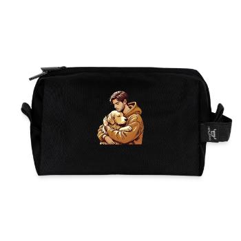 Heartfelt Hug Man and Dog Illustration - Recycled Toiletry Zip Bag - black - Front