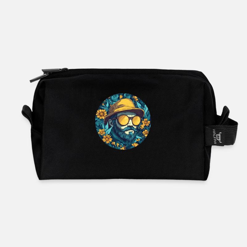 Botanischer Flair: Stilvoller Retro-Look! - Recycelte Kulturtasche - Schwarz