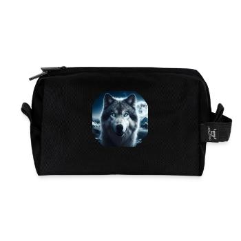 Loup aux yeux bleus la nuit - Trousse de toilette en tissu recyclé - noir - Devant