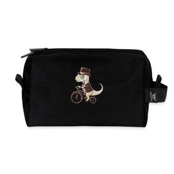 Dapper Dinosaur on Vintage Bicycle - Recycled Toiletry Zip Bag - black - Front