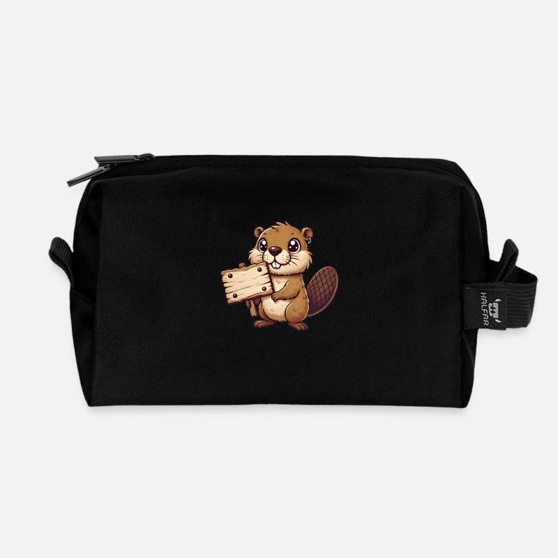 Entzückender Biber hält leeres Schild - Recycelte Kulturtasche - Schwarz