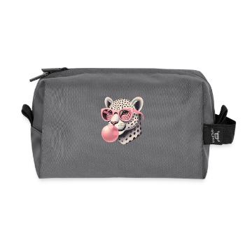 Leopard mit rosa Brille Bubblegum - Recycelte Kulturtasche - Anthrazit - Vorne