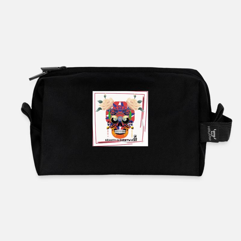 white skull 3 - Recycled Toiletry Zip Bag - black
