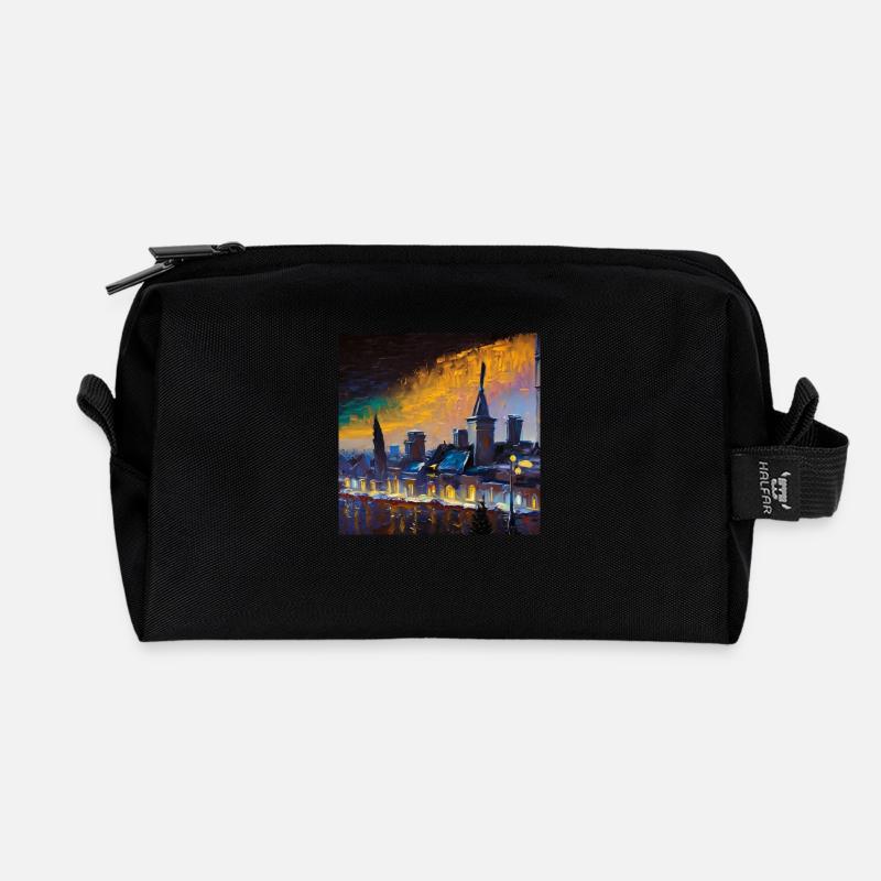 Stadt bei Nacht - Recycelte Kulturtasche - Schwarz