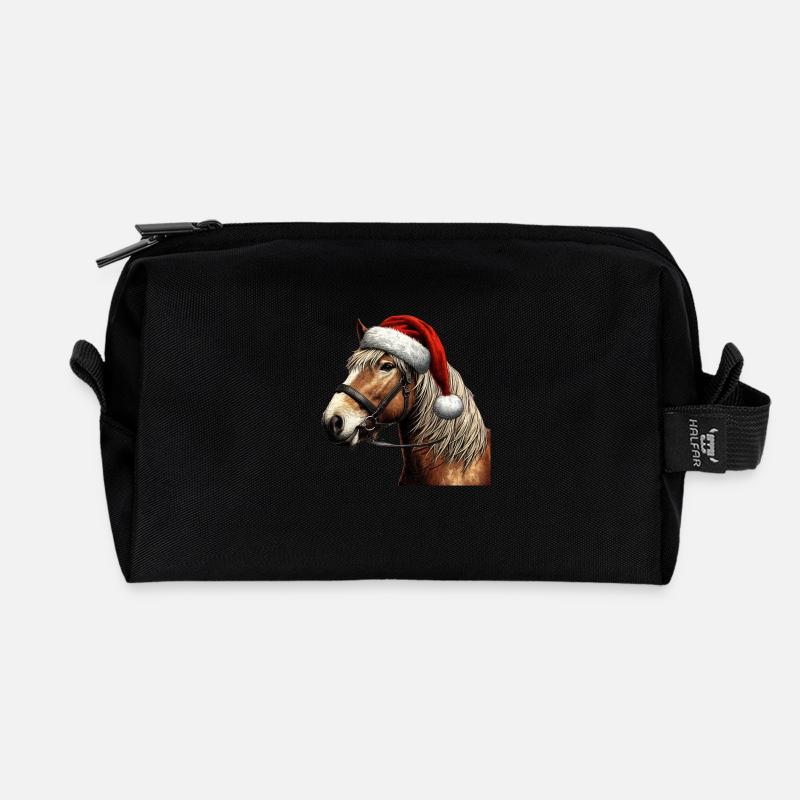 Weihnachtliches Pferd mit Weihnachsmütze - Recycelte Kulturtasche - Schwarz