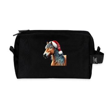 Cheval de Noël avec chapeau de Noël - Trousse de toilette en tissu recyclé - noir - Devant
