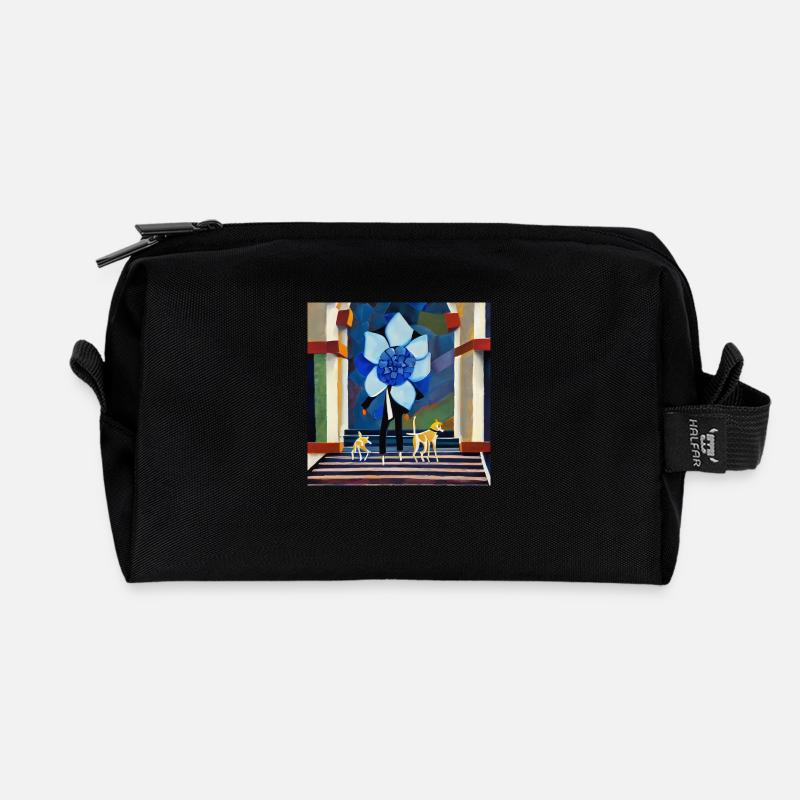 A blue flower in my head - Recycled Toiletry Zip Bag - black