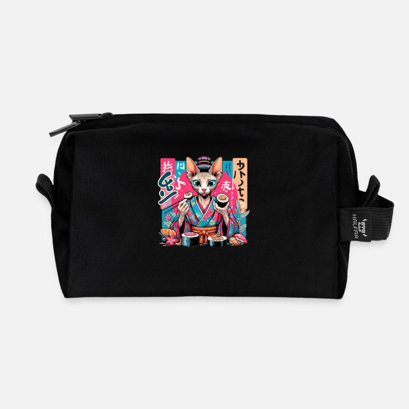 Sushi Sphynx Katze Maki Kimono Geschenk - Recycelte Kulturtasche - Schwarz