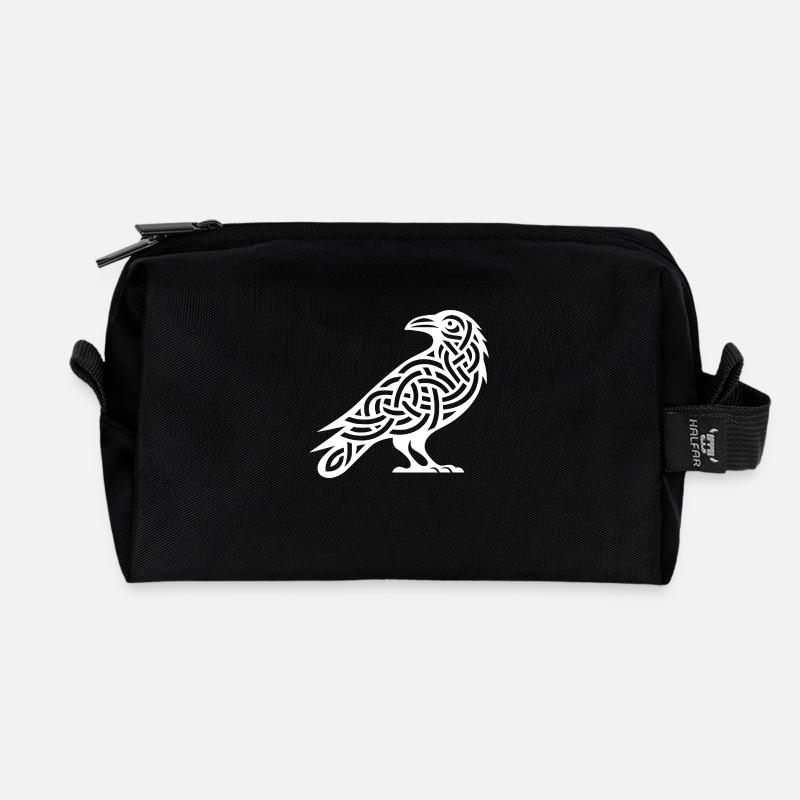 Geheimnisvoller Raben Vogel im Keltischen Style - Recycelte Kulturtasche - Schwarz
