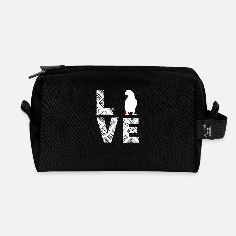 African Grey Parrot Love - Recycled Toiletry Zip Bag - black