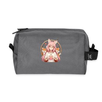 Fox Girl: Anime Style Charm with 2 Foxes - Recycled Toiletry Zip Bag - anthracite - Front