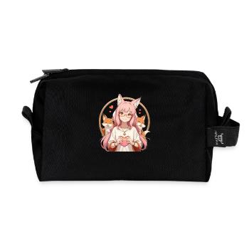 Fox Girl: Charm im Anime-Stil mit 2 Füchsen - Recycelte Kulturtasche - Schwarz - Vorne