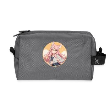 Fox Girl: Enchanted Charm in Anime Style - Recycled Toiletry Zip Bag - anthracite - Front