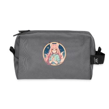 Fox Girl: Enchanted Charm in Anime Style - Recycled Toiletry Zip Bag - anthracite - Front