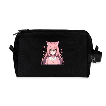 Cat Girl Kawaii: Adorable Cat Girl - Recycled Toiletry Zip Bag - black - Front