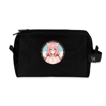 Cat Girl Kawaii: Adorable Cat Girl - Recycled Toiletry Zip Bag - black - Front