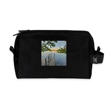 Lake view cottage from pier - Recycled Toiletry Zip Bag - black - Front