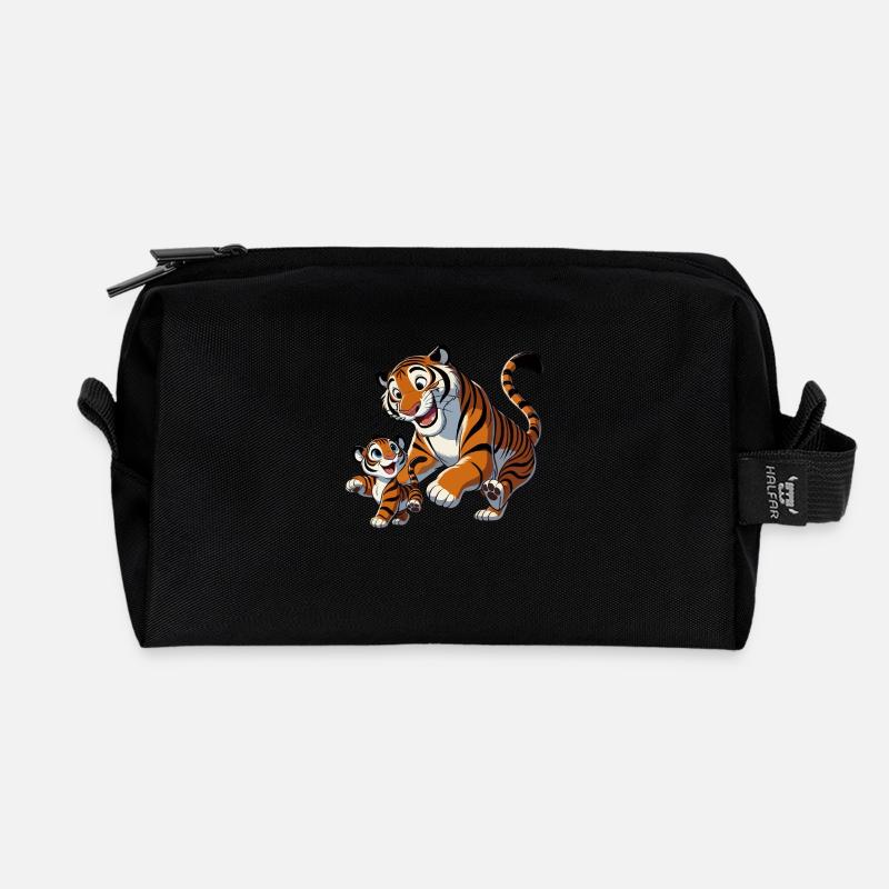 Tigermutter mit jungem Herumtollen - Recycelte Kulturtasche - Schwarz