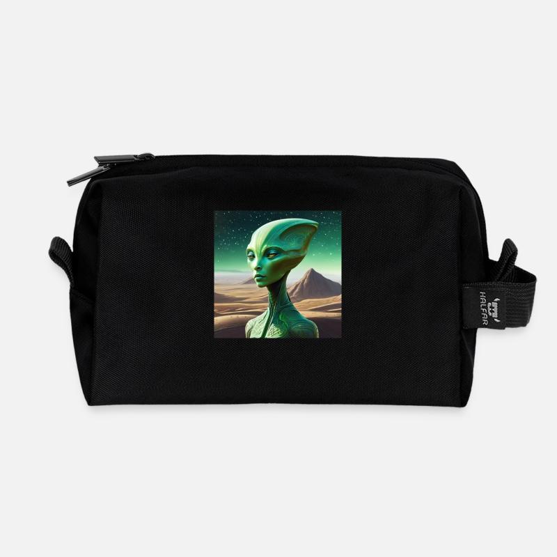 Green Alien - Recycled Toiletry Zip Bag - black