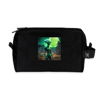 Green Moon alien - Recycled Toiletry Zip Bag - black - Front