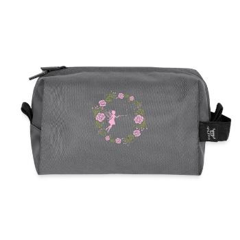 Couronne florale décorative avec des roses roses et une fée - Trousse de toilette en tissu recyclé - anthracite - Devant