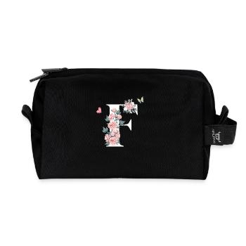Buchstabe f rosa Blumen - Recycelte Kulturtasche - Schwarz - Vorne
