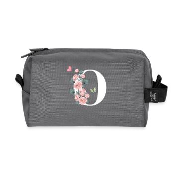 Lettre o fleurs rose - Trousse de toilette en tissu recyclé - anthracite - Devant