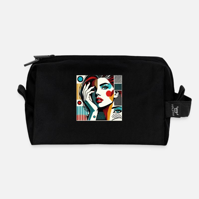 Pop-Art-Porträt einer Frau - Recycelte Kulturtasche - Schwarz
