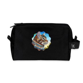 AI Design Cat Picture with Artful Mandala Motif - Recycled Toiletry Zip Bag - black - Front