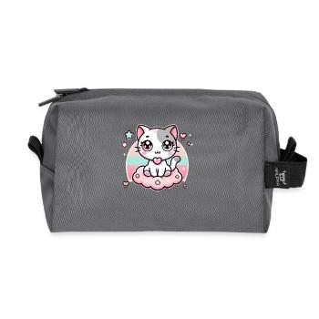 Chat de style kawaii - Trousse de toilette en tissu recyclé - anthracite - Devant