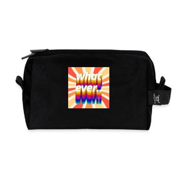 Retro Colourful "Whatever" Typography Design - Recycled Toiletry Zip Bag - black - Front