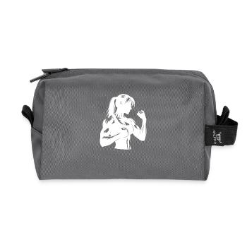 Powerful muscles boxer with raised fists - Recycled Toiletry Zip Bag - anthracite - Front