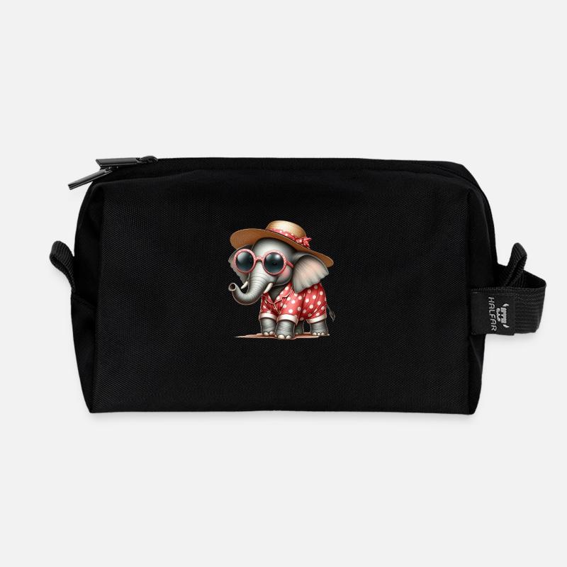 Elefant im Schlafanzug mit Sonnenbrille - Recycelte Kulturtasche - Schwarz