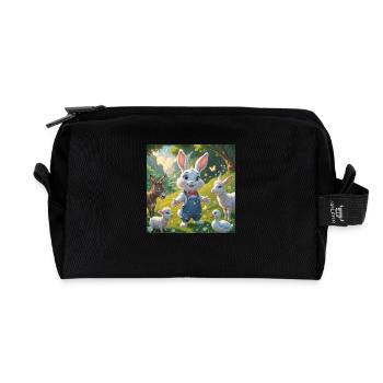 The Curious Rabbit’s Magical Meadow - Recycled Toiletry Zip Bag - black - Front