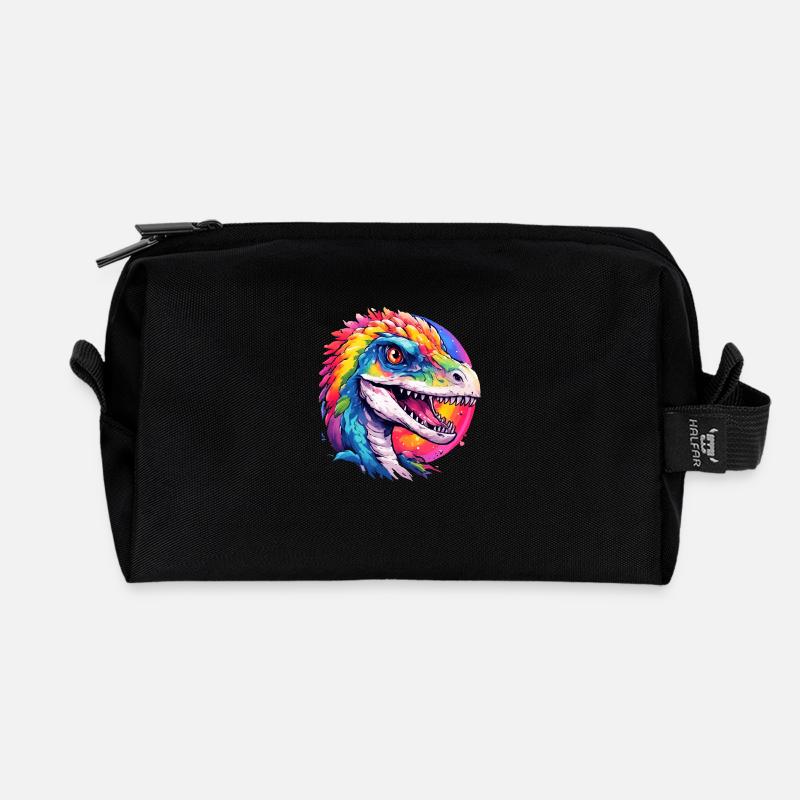 regenbogen dino - Recycelte Kulturtasche - Schwarz