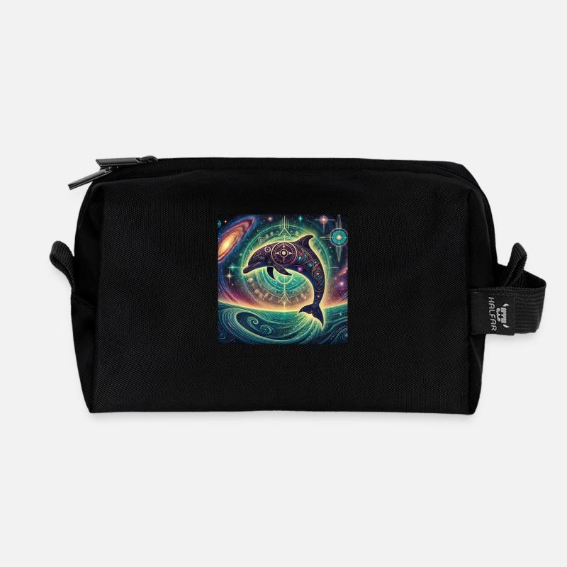 Krafttier Delphin - Recycelte Kulturtasche - Schwarz