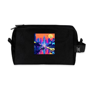 Paysage urbain rétro vague : un voyage nostalgique à travers - Trousse de toilette en tissu recyclé - noir - Devant