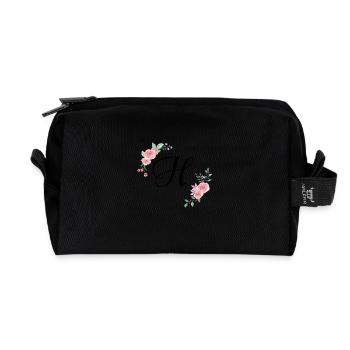 Rosa Blumenbuchstabe h - Recycelte Kulturtasche - Schwarz - Vorne