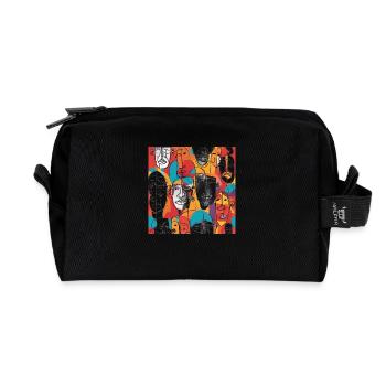 Vibrant Abstract Faces – Contemporary Line Art - Recycled Toiletry Zip Bag - black - Front