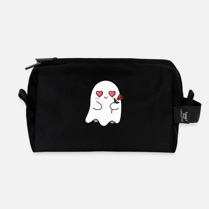 Ghost with Rose - Recycled Toiletry Zip Bag - black