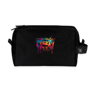 Cassette design rétro - Trousse de toilette en tissu recyclé - noir - Devant