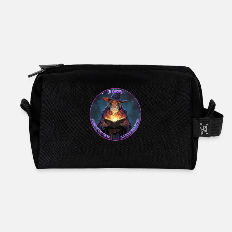 Wizard reads book - Recycled Toiletry Zip Bag - black