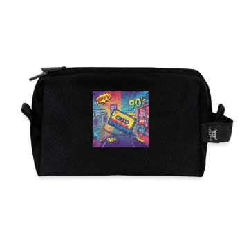 90s vibes: comic cassette in retro look - Recycled Toiletry Zip Bag - black - Front