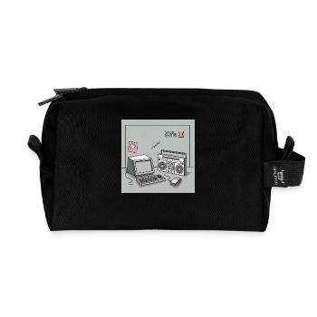 90er Kultobjekte : Walkman, Computer und Co. - Recycelte Kulturtasche - Schwarz - Vorne