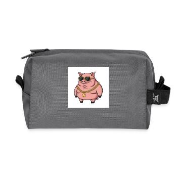 Fat pig with gold chain and sunglasses - Recycled Toiletry Zip Bag - anthracite - Front