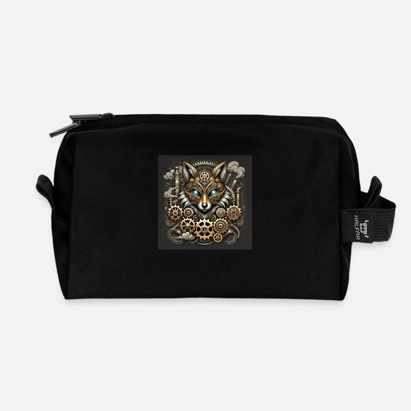 Steampunk Fox Sentinel - Recycled Toiletry Zip Bag - black